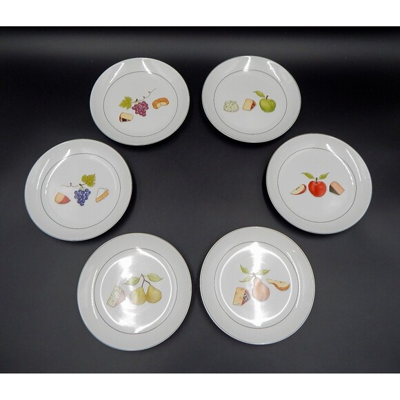Crate And Barrel Nancy Green Fruit Fromage Appetizer Cheese Plates 6-1/2 In S/6 - Picture 1 of 8